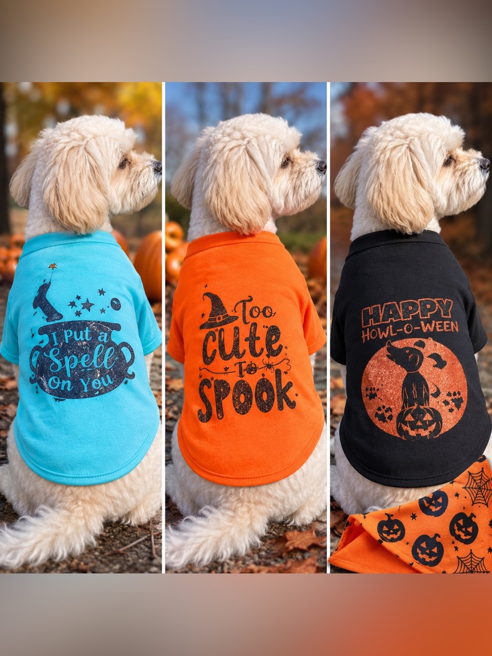 NWT Halloween Dog Shirts Bandana 4 Piece Bundle Size M